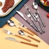 Conjunto de Talheres de Aço Inoxidável 430 com Cabo de Madeira Imitada Criativo Estudante Casa Faca e Garfo para Bife Talheres para Comida Ocidental Garfo e Colher para Sobremesa