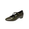 Zapatos Mary Jane de estilo literario francés con plataforma interior, piel genuina, diseño de tira cruzada, tacón medio, punta redonda, para mujer, otoño 2026