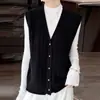Cárdigan de Punto Trenzado Vintage 100% Lana Pura para Mujer, Cuello en V, Sin Mangas, Chaleco de Punto, Abrigo Suéter Cálido