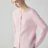 Cárdigan de cachemira jacquard suave y versátil de cuello redondo para otoño e invierno para mujer, suéter abrigo de punto simple holgado de siete puntos de doble hilo