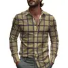 Camisa de Hombre a Cuadros y Rayas Primavera Un Botón Diseño de Solapa 2025 Ligera Corte Holgado Moda