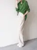 Pintura al Óleo Textura Vertical Verde Hebilla de Metal Camisa Holgada de Manga Larga Pantalones Chic con Bolsillo de Solapa Ropa de Trabajo 24 Retro de Moda