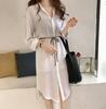 Vestido de primavera para mujer, de manga larga, estilo coreano, elegante, ligero, de longitud media, ajustado, con cordones, para chica gordita