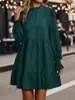 Estilo Retro Suave Amazon Transfronterizo Europeo y Americano Otoño Nuevo Vestido de Pana de Manga Larga con Cuello Redondo para Mujer
