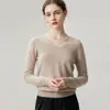 Suéter de punto 100% cachemir puro con cuello en V para mujer, nuevo suéter base cálido versátil de ajuste slim para otoño e invierno