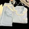 Pijama cálido engrosado con volantes para mujer, temporada de otoño e invierno, cárdigan, color liso, suave y esponjoso, ropa de casa con terciopelo, se puede usar afuera