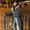 Elegante Estilo Coreano 2025 Otoño e Invierno Nuevo Abrigo Vestido Largo con Capucha Lana de Cordero Versátil Holgado Moda Abrigo Ins