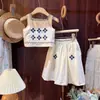 Conjunto de Estilo Vacaciones de Verano 2026 para Niñas, Chaleco y Falda Bordados Artísticos, Conjunto de Dos Piezas para Salidas a la Playa