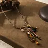 Cadena Larga para Suéter con Colgante de Nudo de Cuerda Tejida Hecho a Mano de Diseño Vintage, Piedra Natural y Borla, Collar con Flor, con un Toque de Lujo para Mujer