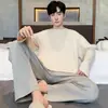 Pijamas populares de algodón puro para hombre, manga larga para primavera y otoño, nuevo conjunto de ropa de casa de otoño para hombre 2026, talla grande, se puede usar fuera