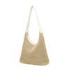 Bolso de playa informal sencillo de paja tejida, bolso de hombro de gran capacidad, bolso de mano portátil de moda.