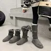 Botas curtas femininas de inverno, novo estilo, quentes e forradas com fleece, botas Maillard, bico redondo, que aumentam a altura, botas de neve de cano longo