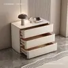Mesa de cabeceira grande, de madeira maciça, cor creme, para uso doméstico, de alta qualidade, estilo luxo leve, design novo, simples e moderno, com três gavetas, adequada para o quarto