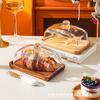 Mantequillera rectangular de madera de venta caliente transfronteriza con tapa de vidrio, plato para queso y mantequilla, plato para postre, pastel, postre