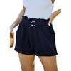 2025 Amazon Verano Nuevo Estilo Transfronterizo Europeo y Americano Holgados Cinturón de Lazo Bolsillo Color Sólido Shorts Casuales de Cintura Alta para Mujer