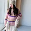 Conjunto de Suéter Arco-Íris Solto Estilo Coreano Novo para Meninas Outono Saia de Pelúcia Conjunto de Tricô Preguiçoso Saia Evasê de Renda