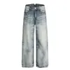 Jeans de Mezclilla Lavada con Degradado de Alta Resistencia para Hombre, Moda Callejera Limpios Retro Desgastados Rotos Sueltos Rectos