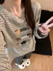 Pijama Listrado com Estampa de Cachorro Desenho Animado Fofo para Mulheres, Novo Estilo Primavera 2026, Conjunto Casual Confortável e Amigo da Pele para Relaxar