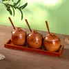 Madera de Azufaifo Vintage Hogar Nuevo Madera Maciza Cocina Salero Recipiente para Condimentos con Tapa Caja de Condimentos Recipiente Sellado con Cuchara Venta al por Mayor