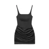 Vestido bodycon sexy de estilo francés sin mangas con cuello cuadrado y tirantes, ceñido a la cintura, fruncido, vestido camisola corto midi