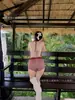 2026 Novo Estilo Americano Garota Popular Férias Decote Halter Retrô Alta Elasticidade Conjunto de Shorts Casuais Maiô Biquíni de Duas Peças