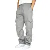 2023 novo transfronteiriço novo calça esportiva casual forrada com fleece amarrada no tornozelo multi-bolsos renda macacão solto masculino