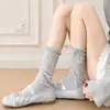 Calcetines Blancos de Media Pantorrilla Estilo Miu, Calcetines Finos de Algodón Transpirables Estilo Ballet Arrugados, Calcetines Finos de Verano para Pantorrilla Estilo Lolita Jk para Mujer