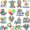 Tela Bordada Temática Autismo Pegatinas Computadora de Palma Etiquetas Bordadas Mariposa de Dibujos Animados Corazón Parche Pegatinas Planchado Mayoreo