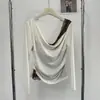 Camiseta Ruoxin retro estilo coreano de dos piezas falsas con lunares para mujer, nuevo diseño de principios de otoño, camiseta básica plisada de nicho