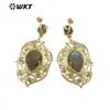 ME090 Moda Estilo Frío Pendientes para Mujer Chapados en Oro Real con Circonita Incrustaciones de Piedras Semipreciosas Naturales Pendientes de Gota de Agua