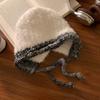 Sombrero de Peluche con Corbata de Colores para Mujer en Otoño e Invierno, Sombrero de Lana Tejido Adelgazante y Protector de Orejas, Circunferencia de Cabeza Grande, Cálido Sombrero Lei Feng