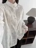 Colección Otoño 2026: Estilo Artístico, Cuello Alto, Encaje y Bordado, Cárdigan Holgado para Mujer, Camisa de Manga Larga, Blusa Blanca, Mayoreo