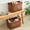 Cesta de Armazenamento Grande de Rattan Sintético Trançado Cesta de Armazenamento Trançada para Casa Organizador de Brinquedos e Miudezas Caixa Organizadora de Mesa com Alça