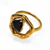 Anillo de Acero de Titanio con Cristal Amarillo Irregular en Forma de Corazón Hueco, Joyería de Anillo de Acero Inoxidable de Moda