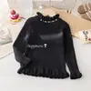 Suéter Grueso de Otoño e Invierno para Niñas, Top de Punto Liso con Volantes de Encaje y Perlas Estilo Coreano, Camiseta Básica Simple Versátil para Bebé