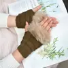 Yifan Outono e Inverno Exterior Quente Digitação Estudante Escrita Meio Dedo Coreano Cor Sólida Punho Peludo Mangas de Tricô para Braço