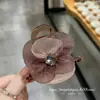 Pinza para el Cabello de Malla Color Café con Moño Floral, Accesorio para el Cabello Exquisito y de Alta Gama, Pinza de Resorte para la Parte Posterior de la Cabeza, Pinza para Cola de Caballo