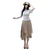 Blusa Sexy de Dos Piezas Falsas Plisada de Verano con Top sin Tirantes y Falda Irregular Dinámica para Mujer en Algodón de Ramio
