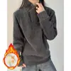 Moletom com zíper e gola americana inclinada em espinha de peixe para homens, outono e inverno, forrado com fleece, camiseta de manga longa resistente, gola alta, camiseta base