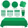 Punto de Fábrica Plato Sólido Verde de 9 Pulgadas Plato de 7 Pulgadas Vaso de Papel Servilleta Mantel Cuchillo Tenedor Cuchara Vajilla Desechable Juego de Ocho Piezas