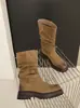 Botas de Media Caña Estilo Coreano Pato Punta Redonda Suela Gruesa para Mujer Botas Vaqueras Casuales Retro de Cuero Mate Hebilla Plegadas