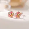 Yiluyin Brincos de Prata Esterlina S925 Banhados a Ouro Rosa Coloridos de Turmalina Cor de Doce Flor de Cinco Pétalas Incrustada Prata Super Brilhante Atacado