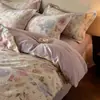 Conjunto de quatro peças de algodão puro para outono e inverno, com leve escovação em cerâmica, 60 contagens, capa de edredom ultra macia e amigável à pele, conjunto de três ou quatro peças para cama