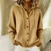 Jaqueta Cardigan com Capuz de Tricô Botões Europeia e Americana Outono e Inverno Novo Estilo Transfronteiriça Cor Sólida Casual Moda Feminina
