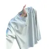Camiseta de Manga Larga Gris con Bordado Desconstruido de Flor Blanca para Hombre Otoño Marca de Moda Hombro Normal Sudadera Cuello Redondo Holgado Capa Interior Capa Base