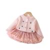 Cardigan bordado doce infantil estilo coreano blusa de malha para meninas outono e inverno novo cardigan saia tutu de malha