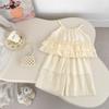 Conjunto de Dos Piezas para Bebé Niña Verano 2026, Sencillo y Elegante, Top con Tirantes Fruncidos y Pantalones de Pierna Ancha