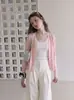 Cárdigan de punto rosa con cuello en V para mujer, otoño 2026, camisa casual de punto suelta para aire acondicionado, capa exterior con encaje, top cárdigan protector solar