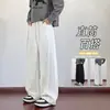 Marca moderna estilo americano/personalizado, cinza, peso pesado, perna reta, calça de moletom solta, unissex, caimento solto, perna larga, para outono, adequada para esportes e lazer