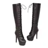 Chegada Nova Outono e Inverno Botas de Cavaleiro de Salto Fino Botas Longas Acima do Joelho Cadarço Salto Alto Fivela de Cinto Botas Femininas Plus Size